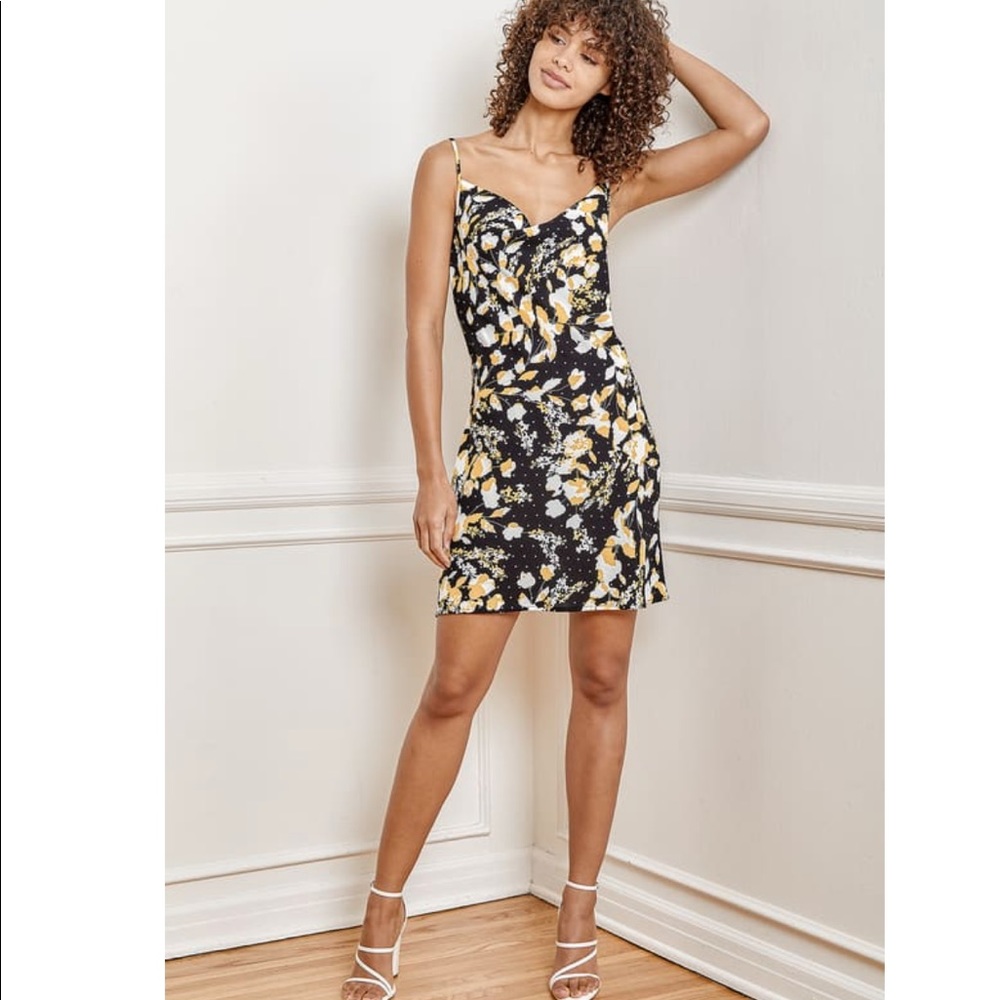 Lulu's Black Floral Mini Dress with Yellow & White Accents